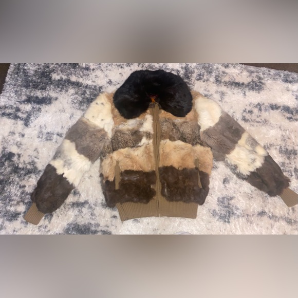 Zip up authentic rabbit fur biker jacket. - Picture 3 of 4
